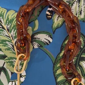 ClareV Shortie Strap Gold and Brown Chain Link